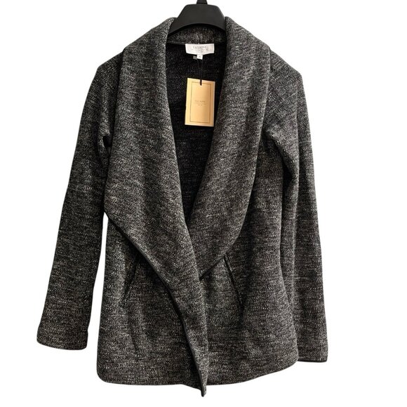 La Ligne Matteo Cardigan Sweater Women M Black Marbled Knit Open Waterfall Front - Picture 1 of 9